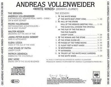 Andreas Vollenweider - White Winds (Seeker's Journey) JAPANESE MADE EURO CD 1984