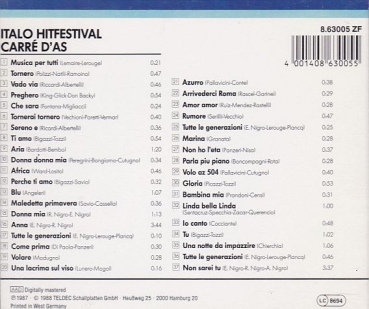 Carre D'As - Italo Hitfestival CD 1988