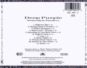 Deep Purple - Nobody's Perfect CD 1988