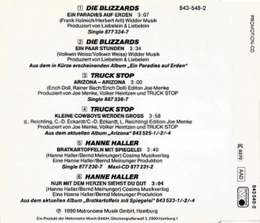 Various Artists - Schlagersahne: Die Blizzards, Truck Stop, Hanne Haller PROMO CD Single 1990