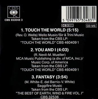 Earth, Wind & Fire - Touch The World 3 INCH CD Single 1988