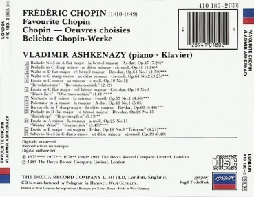 Chopin - Favourite Chopin (Vladimir Ashkenazy, Piano. Klavier) CD 1983
