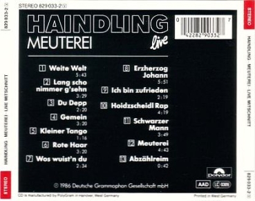 Haindling - Meuterei: Live Mitschnitt CD 1986