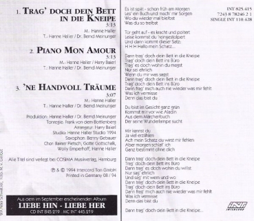 Hanne Haller - Trag' Doch Dein Bett In Die Kneipe CD Single 1994