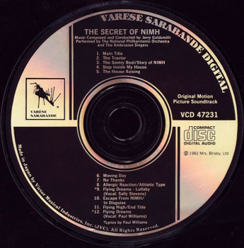 OST - The Secret Of Nimh: Original Motion Picture Soundtrack CD 1982 1986
