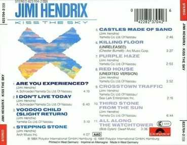 Jimi Hendrix - Kiss The Sky CD 1984