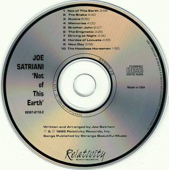 Joe Satriani - Not Of This Earth CD 1986 1988