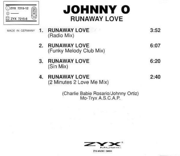 Johnny O - Runaway Love CD Single 1994