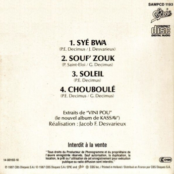 Kassav' - Syé Bwa PROMO 3 INCH CD Single 1987