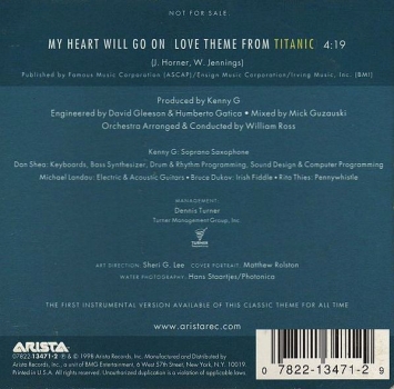 Kenny G - My Heart Will Go On (Love Theme From Titanic) PROMO CD Single 1998