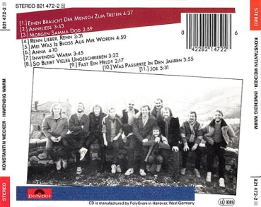 Konstantin Wecker - Inwendig Warm CD 1984