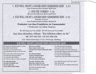 Kristina Bach - Ich Will Nicht Länger Dein Geheimnis Sein CD Single 1993