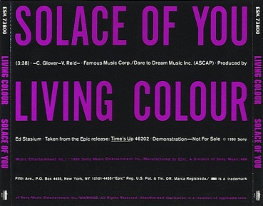 Living Colour - Solace Of You PROMO CD Single 1990