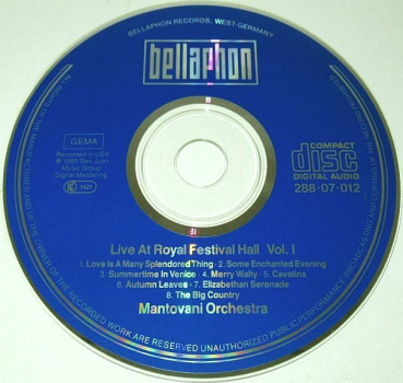 Mantovani Orchestra - Live At Royal Festival Hall Vol. I (1) BLUE FACE CD 1985