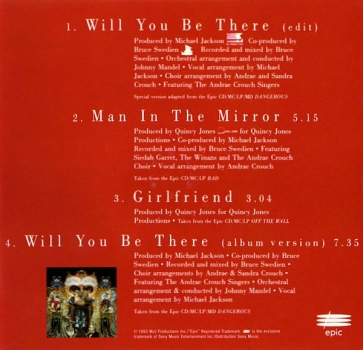 Michael Jackson - Will You Be There CD Single 1993