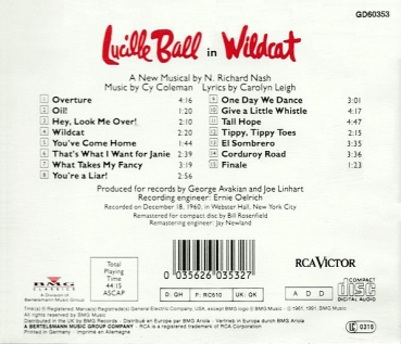 Lucille Ball - Wildcat: Original Broadway Cast CD 1961 1991