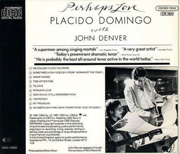 Placido Domingo - Perhaps Love JAPANESE MADE EURO CD 1981 1983