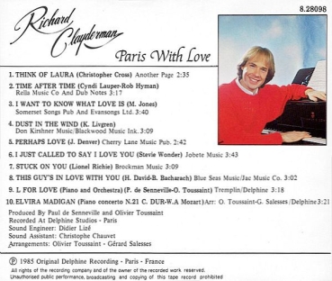 Richard Clayderman - Paris With Love CD 1985