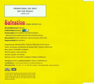 Roxette - Salvation PROMO CD Single 1999