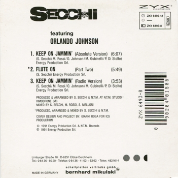 Secchi featuring Orlando Johnson - Keep On Jammin' CD Single 1991