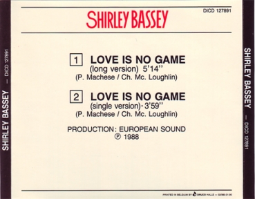 Shirley Bassey - Love Is No Game CD Single 1988