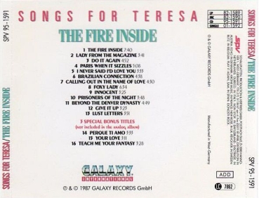 Songs For Teresa - The Fire Inside CD 1987