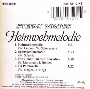 Stefan Mross - Heimwehmelodie 3 INCH CD Single 1989