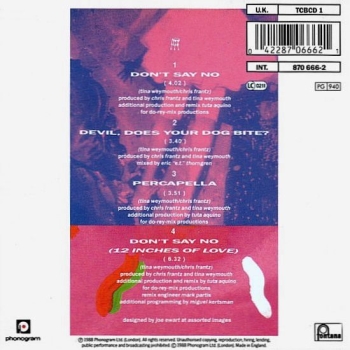 Tom Tom Club - Don't Say No CD Single 1988