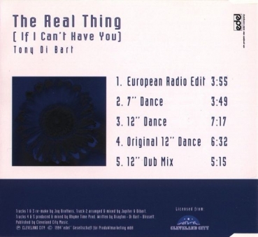 Tony Di Bart - The Real Thing (If I Can't Have You) CD Single 1994