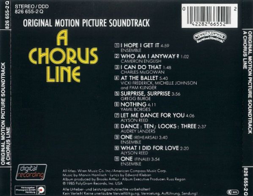 OST - A Chorus Line: Original Motion Picture Soundtrack CD 1985 1989
