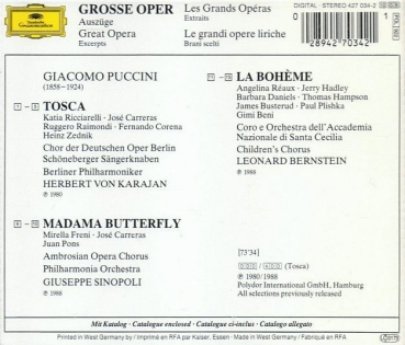 Preview: Puccini - Grosse Oper (Auszüge): Tosca. Madama Butterfly. La Bohème. LIMITED EDITION CD 1988