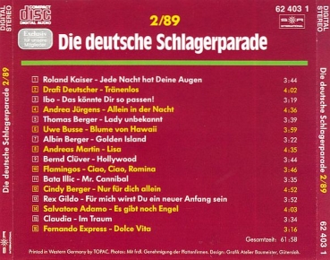 Various Artists - Die Deutsche Schlagerparade 2 89 CLUB CD 1989