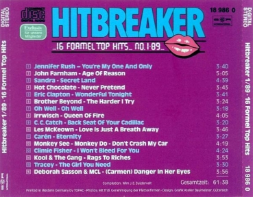 Various Artists - Hitbreaker 1 89: 16 Formel Top Hits CLUB CD 1989
