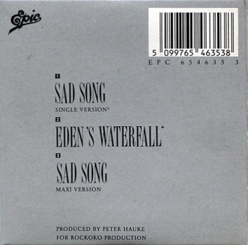 Vision Fields - Sad Song 3 INCH CD Single 1989