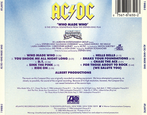 AC/DC - Who Made Who CD 1986