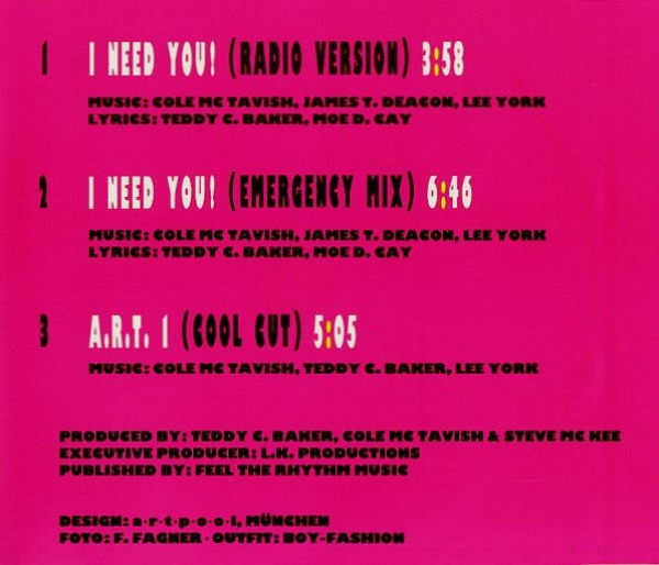 A.R.T. Featuring Moe D. Cay - I Need You! CD Single 1991