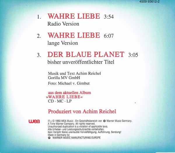 Achim Reichel - Wahre Liebe CD Single 1993