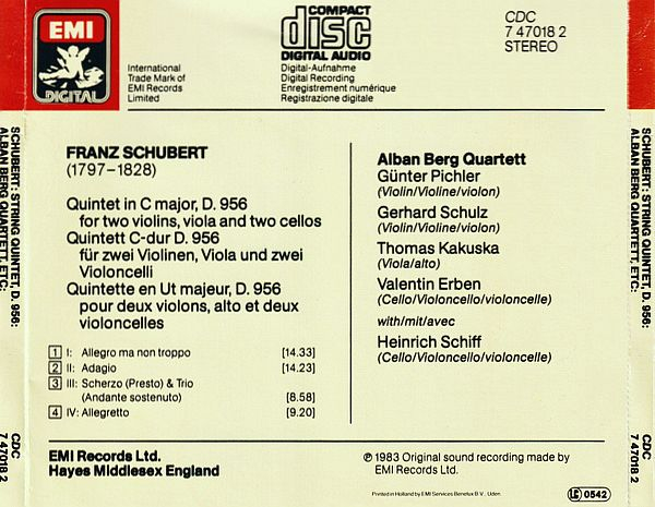 Schubert - String Quintet In C Major, D. 956 (Alban Berg Quartett, Heinrich Schiff) CD 1983 1987