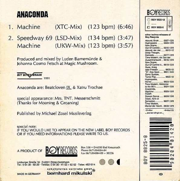 Anaconda - Machine CD Single 1991