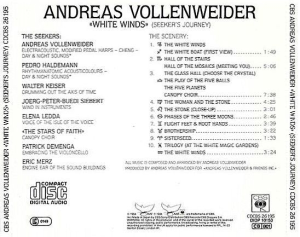 Andreas Vollenweider - White Winds (Seeker's Journey) JAPANESE MADE EURO CD 1984