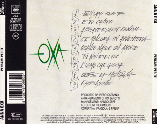 Anna Oxa - Pensami Per Te CD 1988