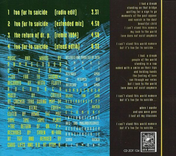 Armageddon Dildos - Too Far To Suicide CD Single 1994