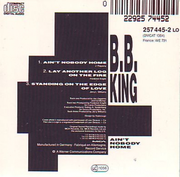 B.B. King - Ain't Nobody Home 3 INCH CD Single 1989