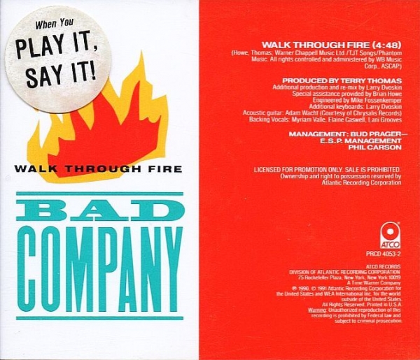 Bad Company - Walk Through Fire PROMO CD Single 1990