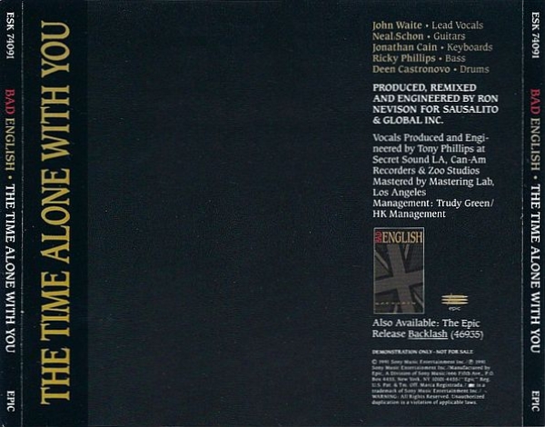 Bad English featuring John Waite - The Time Alone With You PROMO CD Single 1991