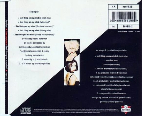 Bananarama (PWL) - Last Thing On My Mind (CD 1) LIMITED EDITION Z-PACK CD Single 1992