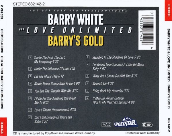 Barry White & Love Unlimited - Barry's Gold CD 1987