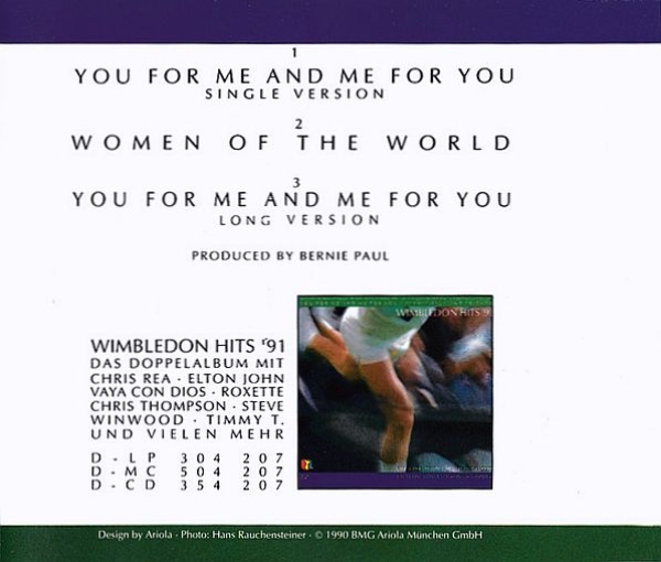 Bernie Paul and Friends - You For Me And Me For You CD Single 1990