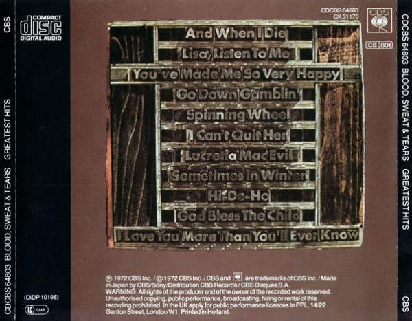 Blood, Sweat & Tears - Greatest Hits CD 1972 1985