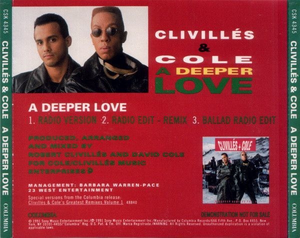 Clivilles & Cole - A Deeper Love PROMO CD Single 1991